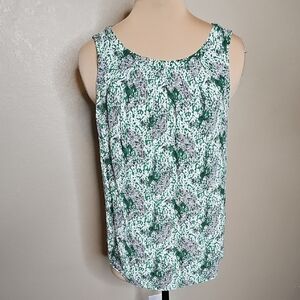 Boden 4 Kelly Green and‎ White Floral Patterned Blouse Sleeveless